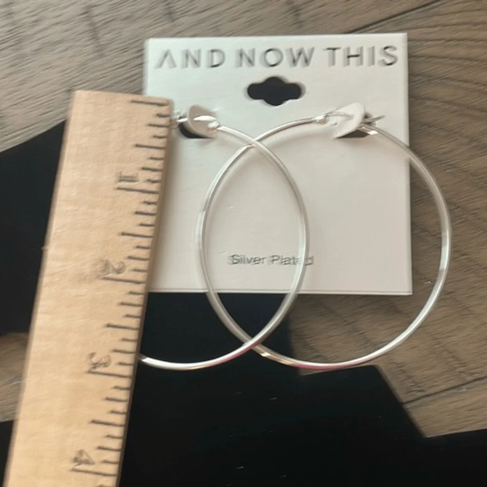 And Now This Womens Silver Plated 3 Inch Large Hoop Earrings Polished Hinge Post
